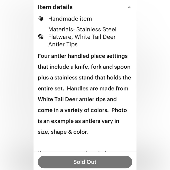 Set of 4 Handmade Stainless Steel Real Antler Horn Handles fork knife spoon - Picture 5 of 5